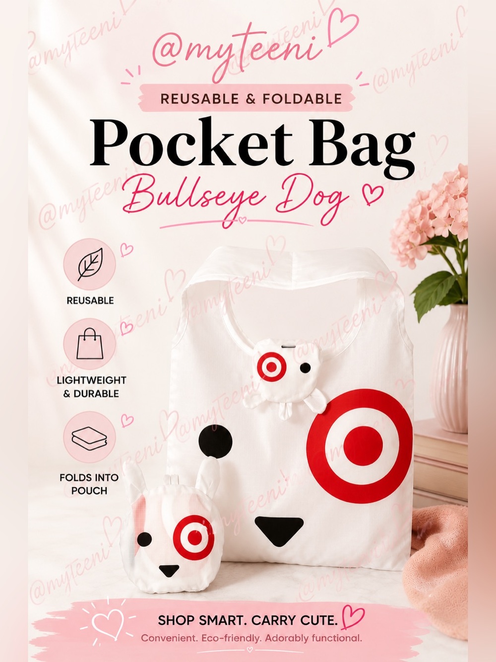 🎯‼️🔥🆕 Target Foldable Bag with Red Bullseye Dog Graphic